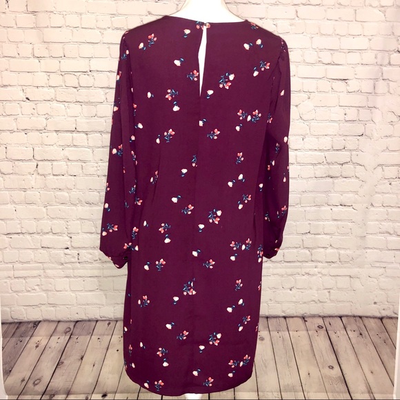 Purple Floral Long Sleeve Shift Dress, size Large - Picture 3 of 3